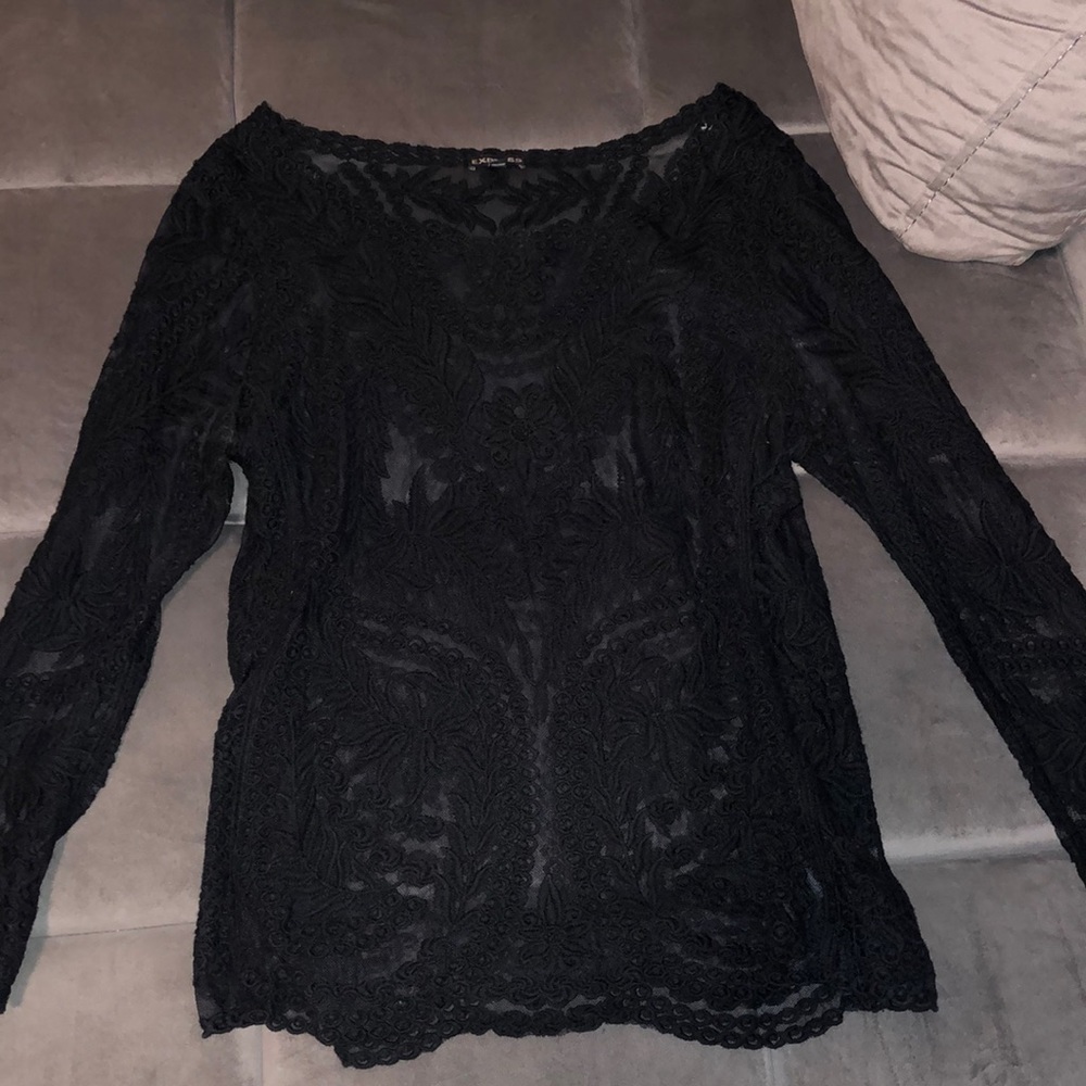 Express black lace see through long sleeve